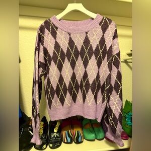 Argyle Patterned Purple Sweater
